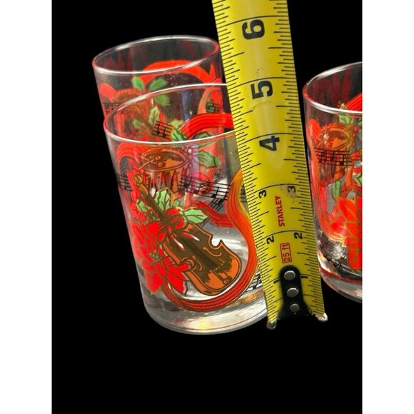 Set 4 Vintage Holiday Musical Instruments & Notes Weighted Bottom Rocks Glass - Picture 5 of 8